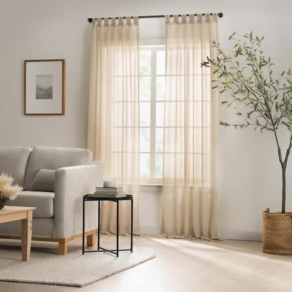 Mercantile Willow Linen 50 in. W x 95 in. L Tab Top Room Darkening Curtain Panel