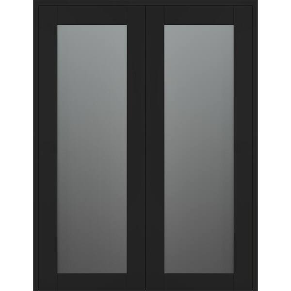 Belldinni Vona 207 64 in. x 96 in. Both Active Full Lite Frosted Glass Black Matte Wood Composite Double Prehung Interior Door