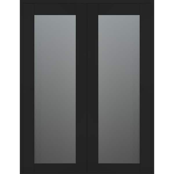 Vona 207 48 in. x 80 in. Both Active Full Lite Frosted Glass Black Matte Wood Composite Double Prehung Interior Door