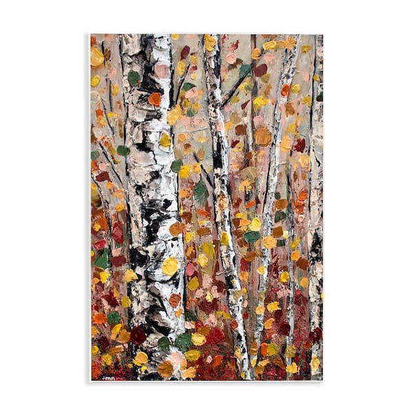 Stupell Industries Autumn Birch Trees Abstract Leaves by Jen Seeley 1 Piece Unframed Nature Graphic Art Print 19 in. x 13 in.
