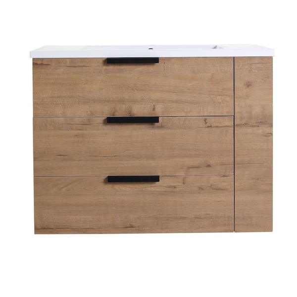 30 in. W x 18.3 in. D x 22.4 in. H Wall-Mounted Bath Vanity in Light Brown with White Resin Vanity Top