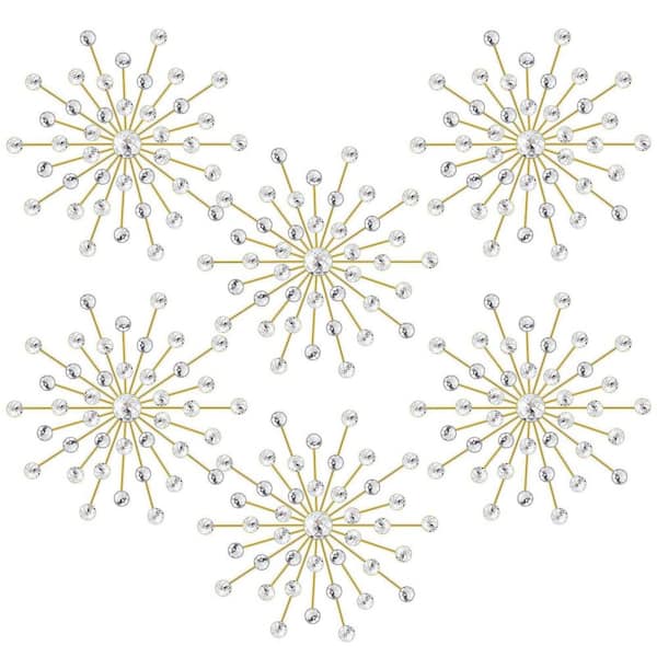 6-Pack 9.8 in x 9.8 in Gold Metal Starburst Wall Decor Bling Crystal Wall Art Home Wall Hanging Metal work