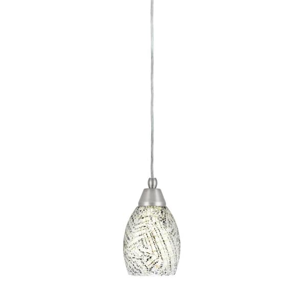 Unbranded Bryson 5 in. 1-Light Brushed Nickel Cord Pendant Light with 5 in. Natural Fusion Glass Shade, no bulb included