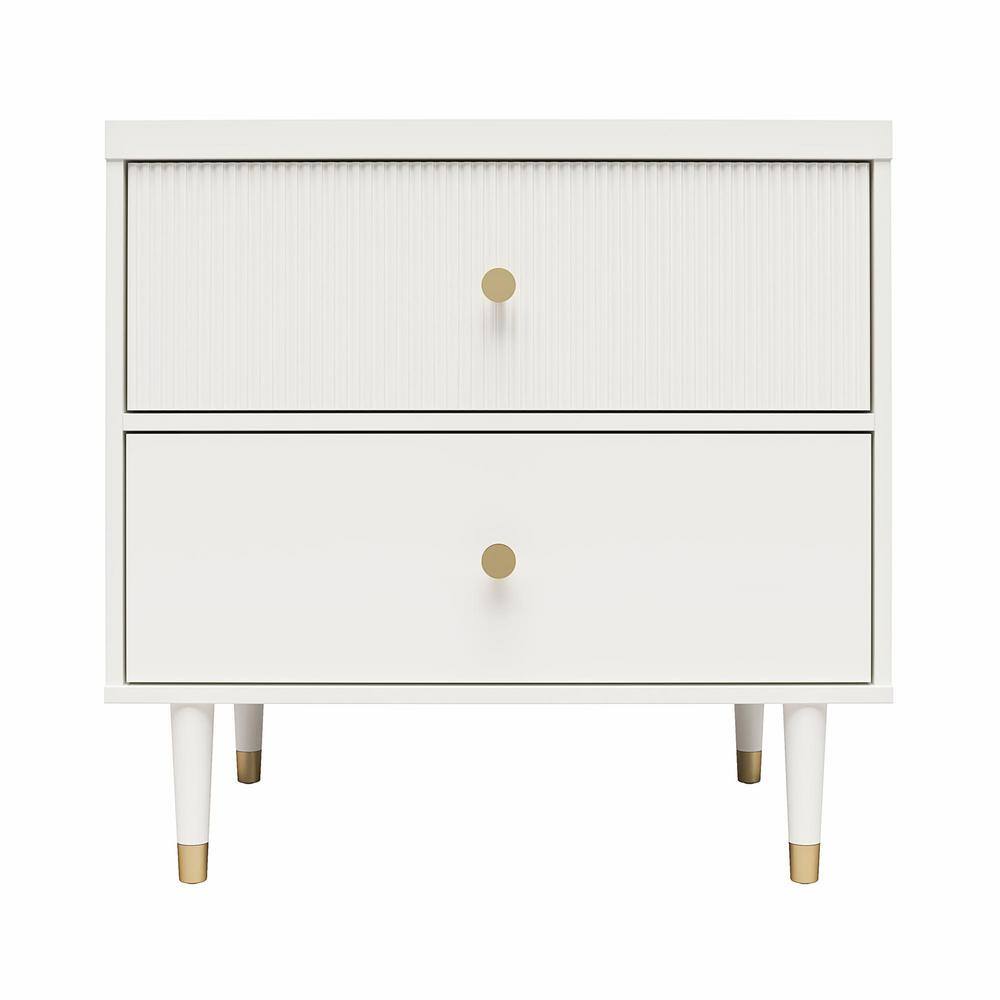 Elizabeth White 2-Drawer Nightstand with Gold Accents