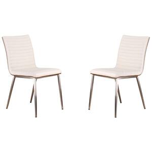 Cafe 34 in. White Faux Leather and Brushed Stainless Steel Dining Chair (Set of 2)