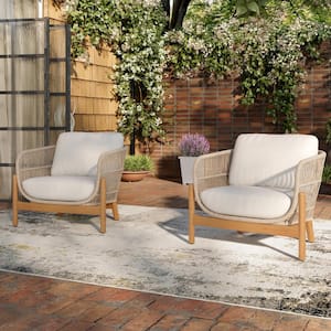 New Classic Furniture Solstice Wood Outdoor Patio Chair with Beige Cushions (2-Pack)