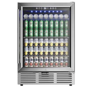 24 in. Single Zone 180-Cans Undercounter Freestanding/Built-in Beverage and Wine Cooler in Black, Visible Glass Door