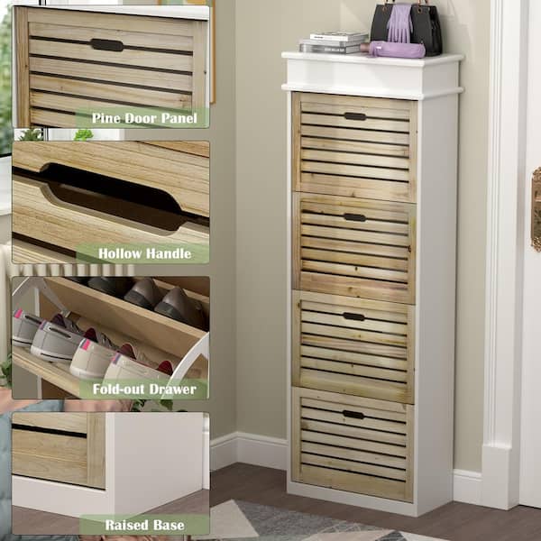 FUFU&GAGA 23.6 in. W x 45.5 in. H White Wood 18-Pair Wood Shoe Storage  Cabinet with 6-Foldable Compartments KF200140-01 - The Home Depot