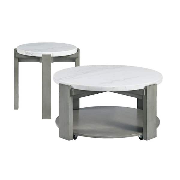 Picket House Furnishings Rysa 38 in. Grey Round Marble Coffee Table End Table