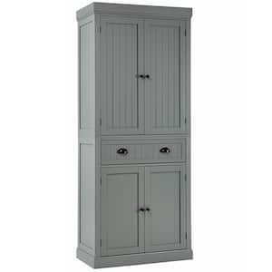 Gray Wooden 30 in. Kitchen Pantry Cabinet Cupboard Freestanding with Shelves