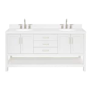 Magnolia 72.25 in. W x 22 in. D x 36 in. H Double Freestanding Bath Vanity in White with Carrara Quartz Top