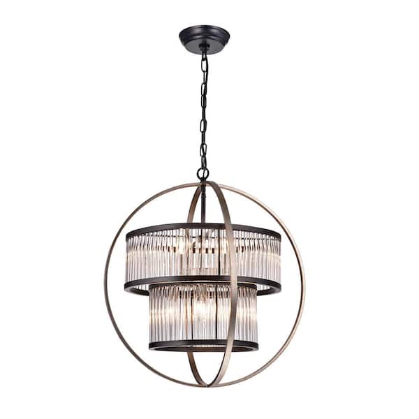 KINWELL 8-Light Antique Silver and Bronze Chandelier with Clear Glass Shades