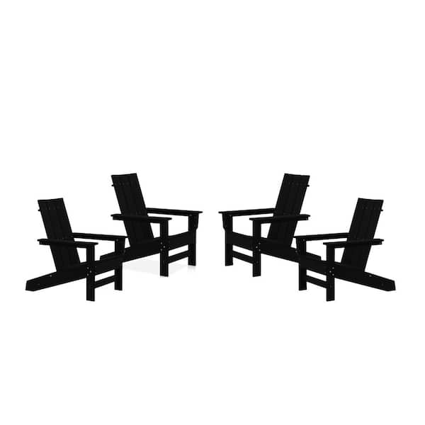 DUROGREEN Aria Black Recycled Plastic Modern Adirondack Chair (4-Pack)