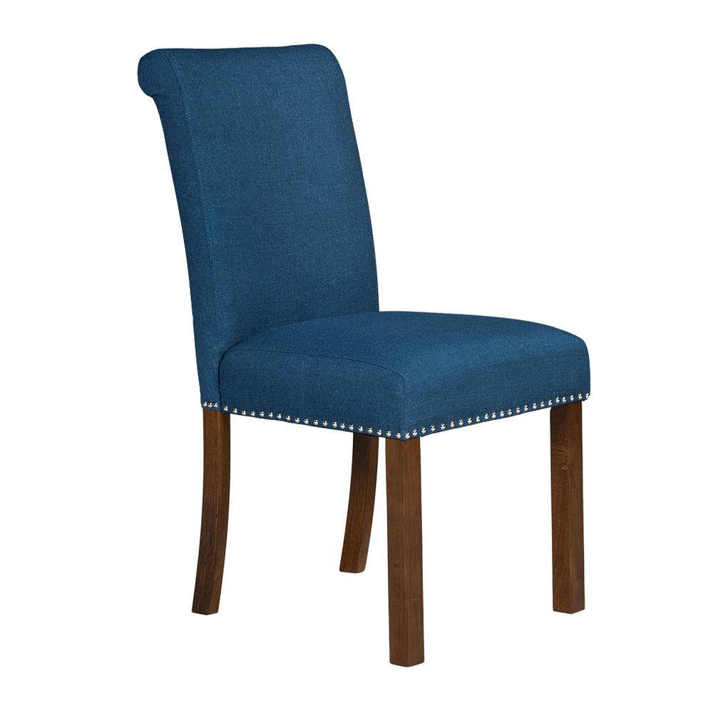 Blue Upholstered Parsons Side Chair with Wood Legs