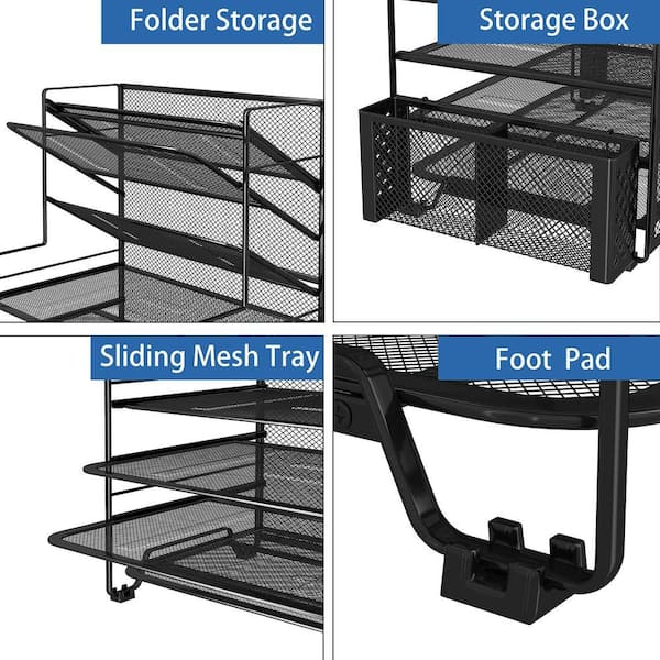 Black 16.75 in. x 11.22 in. x 16.75 in. Metal Mesh 7-Tier Desk