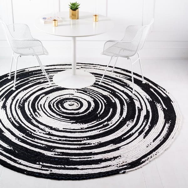 Braided Chindi Black/White 8 ft. x 8 ft. Round Area Rug