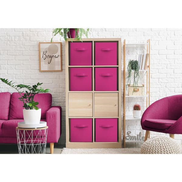Large Storage Cubes with Handles, Pink 13 in. x 13 in. Fabric Decorative Basket (Set of 1), Clothes and Closet Organizer