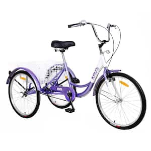 Purple Adult Tricycle Trikes,3-Wheel Bikes, 26 in. Wheels Cruiser Bicycles with Large Shopping Basket for Women and Men