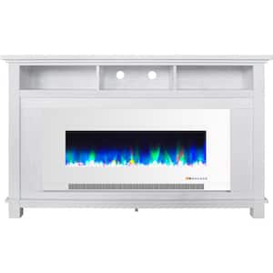 Winchester 57.8 in. Freestanding Electric Fireplace TV Stand in White with Crystal Rock Display
