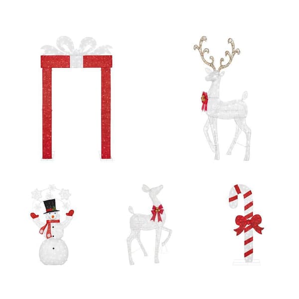 Icicle Shimmer Yard Decor: 8.5 ft. Present Archway, 6 ft. Juggling Snowman, 6 ft. Candy Cane, 5 ft. Deer and 3.5 ft. Doe
