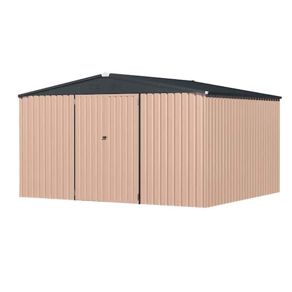 Brown 10 ft. W x 12 ft. D Metal Shed, Outdoor Storage Cabinet with 2 Door (120 sq. ft. )