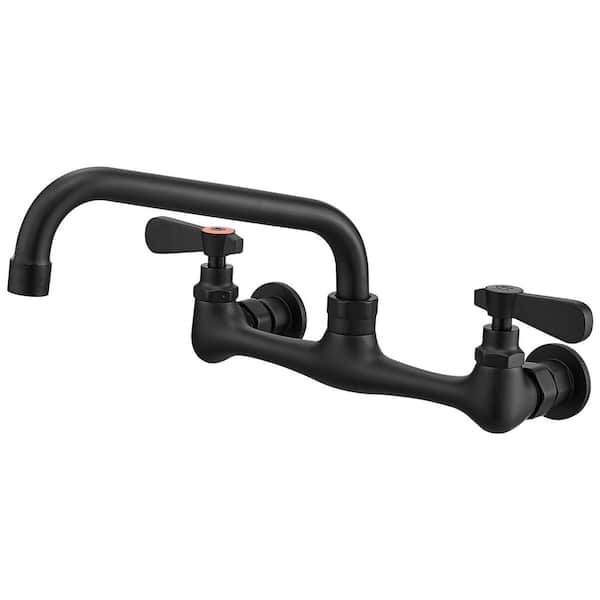 HOMEMYSTIQUE Double Handle Wall Mount with 8 in. Swivel Spout Standard Kitchen Faucet in Matte Black