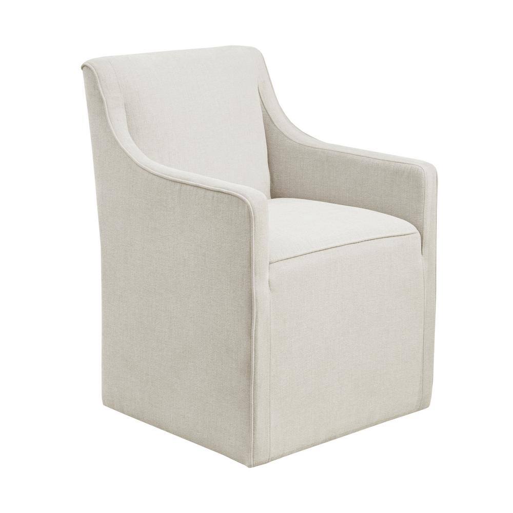 Cream Upholstered High Back Dining Arm Chair with Casters