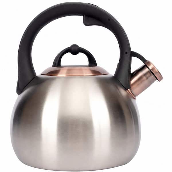 12-Cup Silver Stainless Steel Stovetop Kettles with 5-Layer Metal Bottom 1-Hand Trigger and Whistling Sound