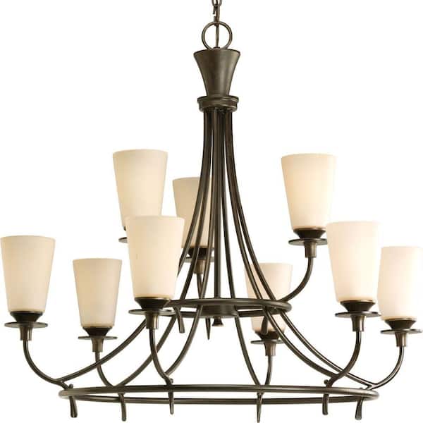 Progress Lighting Cantata Collection 9-Light Forged Bronze Chandelier with Seeded Topaz Glass Shade