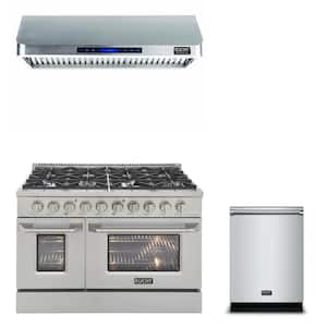Bundle 48 in. 6.7 cu.ft. Pro-Style Natural Double Oven Gas Range, Range Hood, Dishwasher 24 in. in Stainless Steel