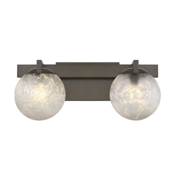 Darien 17 in. W x 7.25 in. H 2-Light Mediterranean Bronze Bathroom Vanity Light with Ice Glass Shades