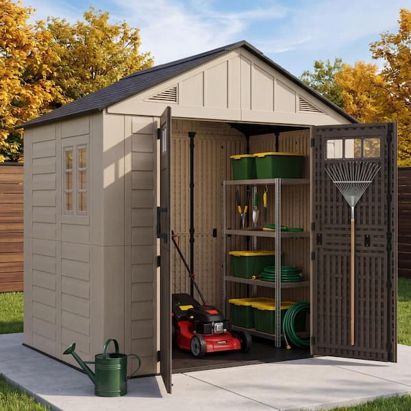 Sizzim 8 ft. W x 6 ft. D Outdoor Gray Resin Storage Plastic Shed