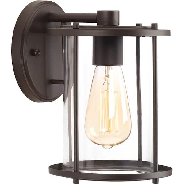 Progress Lighting Gunther Collection 1-Light Antique Bronze Clear Glass Farmhouse Outdoor Medium Wall Lantern Light
