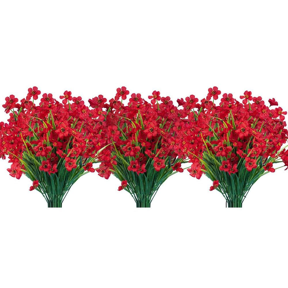 14.17 in. Red Indoor/Outdoor Artificial Orchid Flower, 24 Bundles