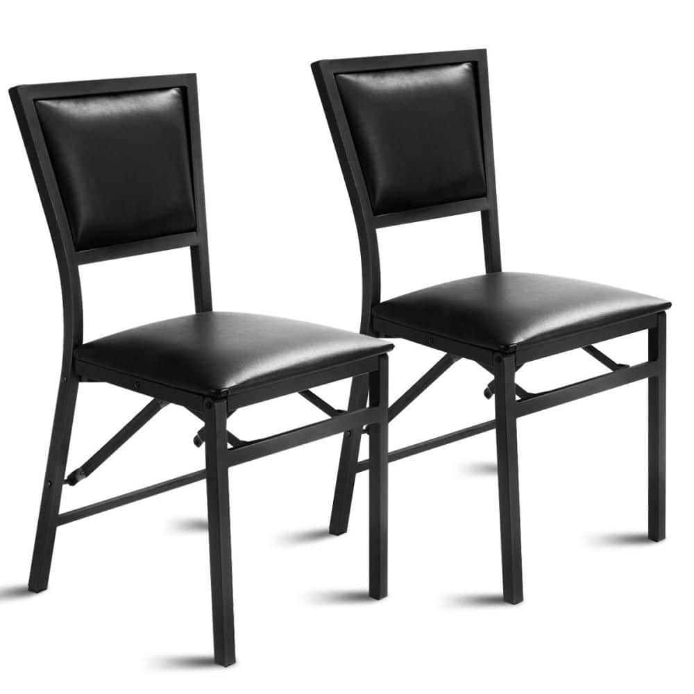 Costway Black Metal Folding Chair Furniture Black Dining Chairs Home Restaurant Set of 2