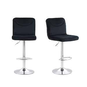 32 in. Swivel Adjustable Height Low Back Metal Frame Cushioned Bar Stool with Black Velvet Seat (Set of 2)