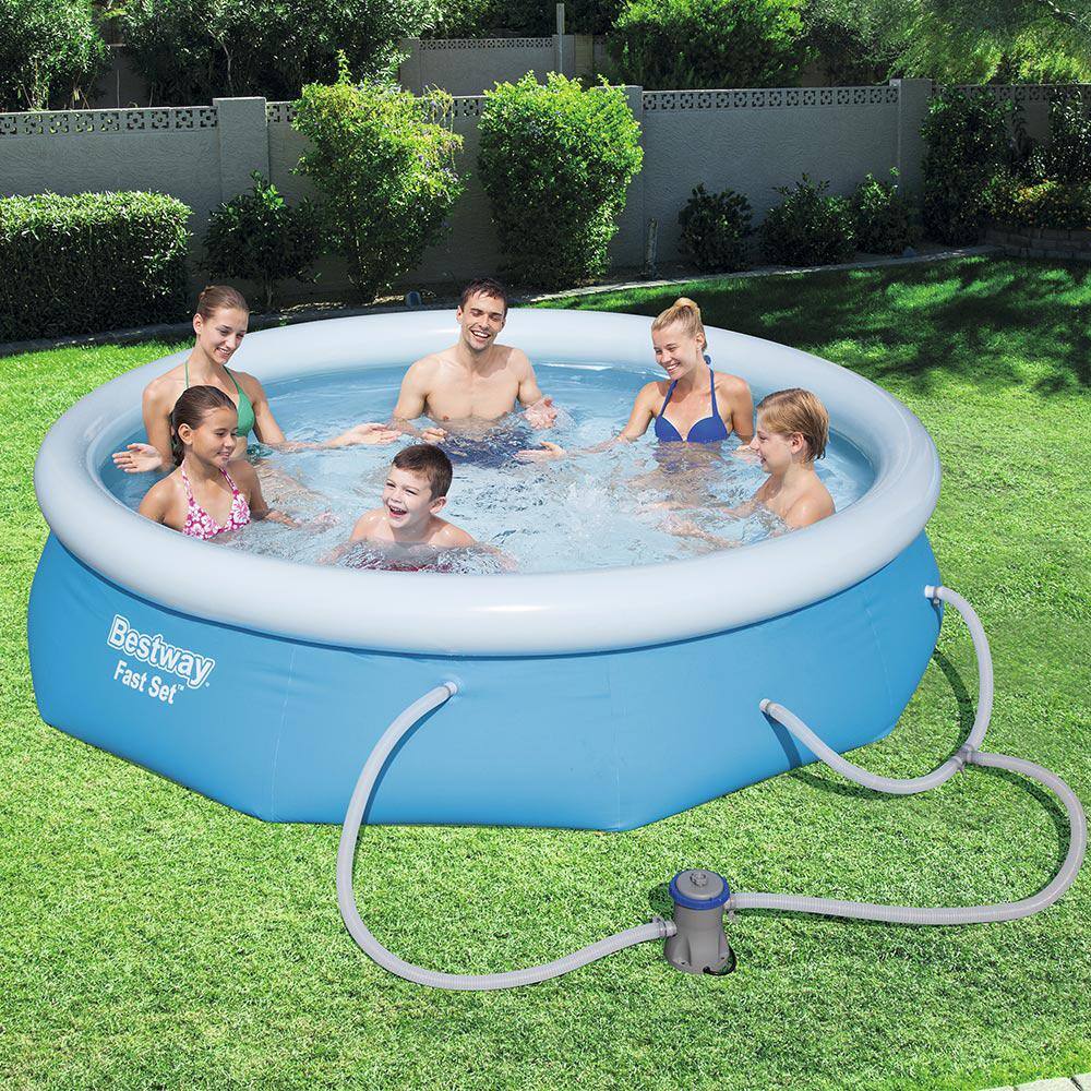 Bestway Fast Set 10 ft. Round x 30 in. Deep Inflatable Pool with 330 ...