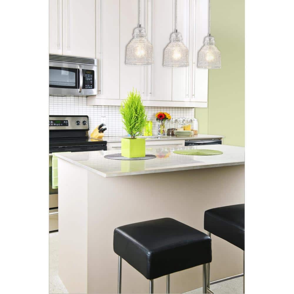 Brushed Nickel Mini Pendant with Clear Crackle Glass Shade