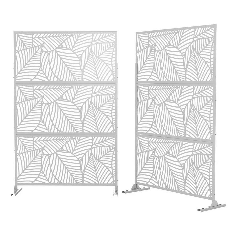 6.5 ft. H x 4 ft. W White Metal Patio Laser Cut Privacy Screen, 3