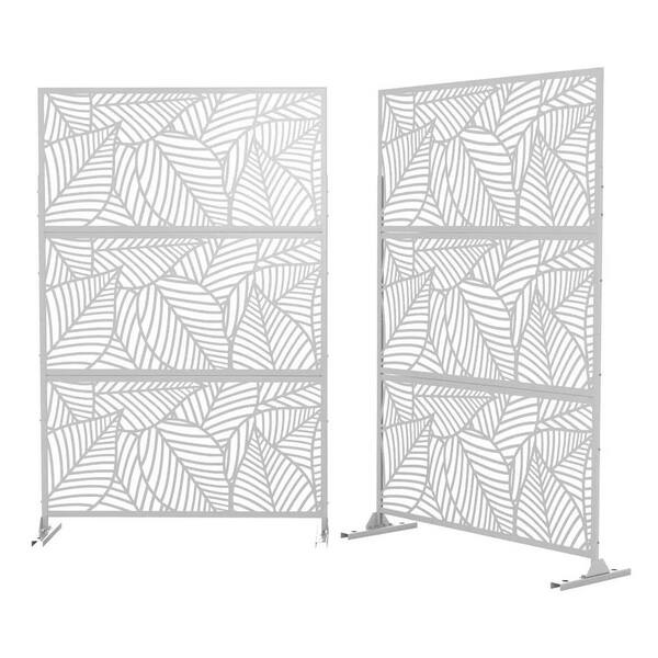 6.5 ft. H x 4 ft. W White Metal Patio Laser Cut Privacy Screen, 3