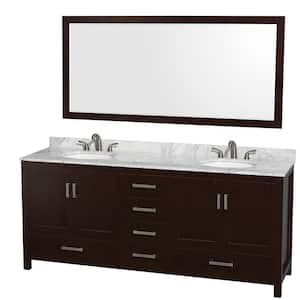 Sheffield 80 in. W x 22 in. D x 35 in. H Double Bath Vanity in Espresso with White Carrara Marble Top and 70" Mirror