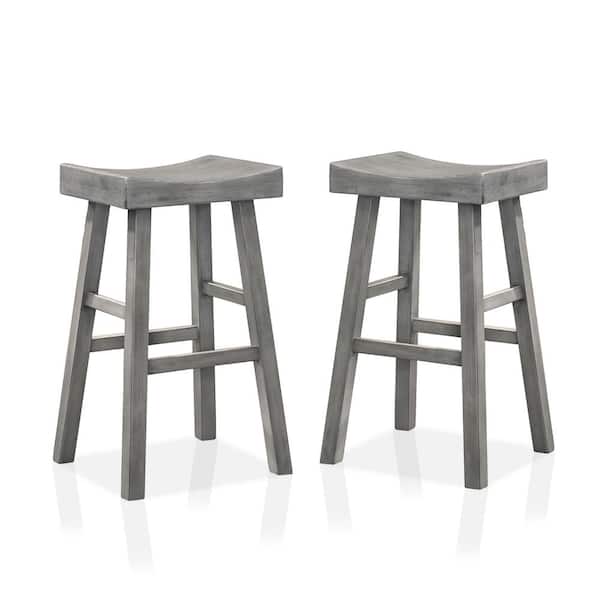 Furniture of America Renata Antique Gray 29 in. H Rubber Wood Bar Stool (Set of 2)