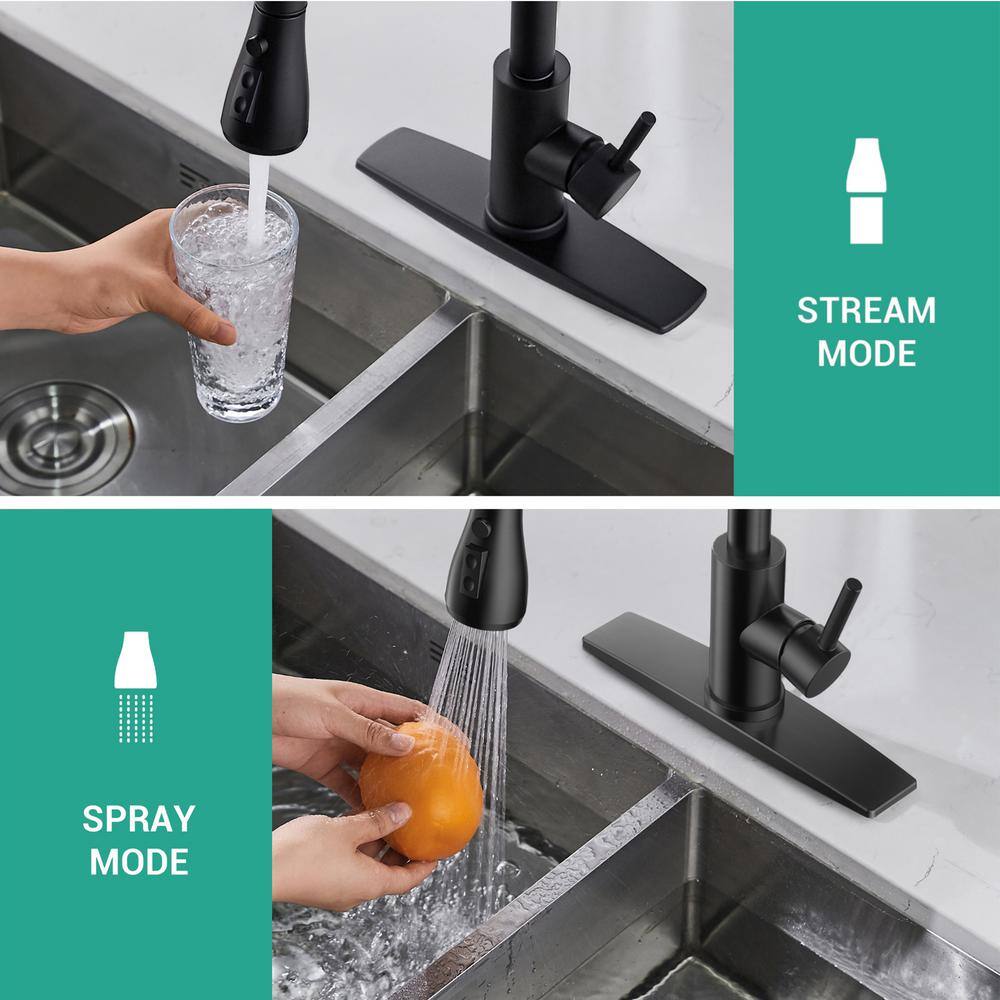 Matte Black Single Handle Pull Down Kitchen Faucet with Soap Dispenser