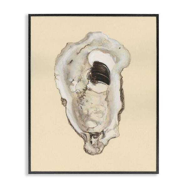 Stupell Industries Aquatic Oyster on Beige by Michael Willett Black Framed Coastal Giclee Art Print 20 in. x 16 in.