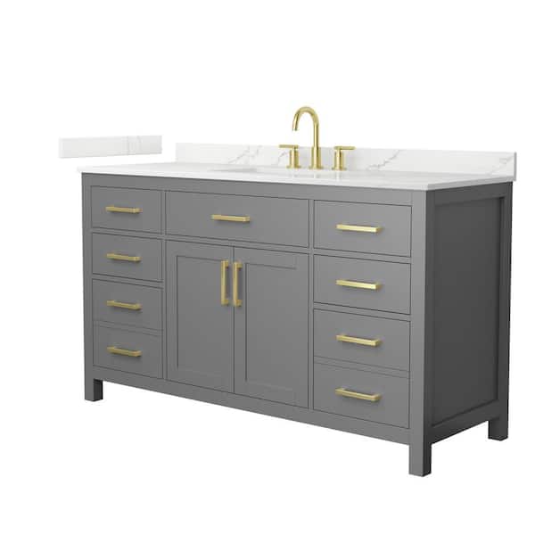 Wyndham Collection Beckett 60 in. Single Freestanding Dark Gray Bath Vanity with Giotto Quartz Top (Assembled)