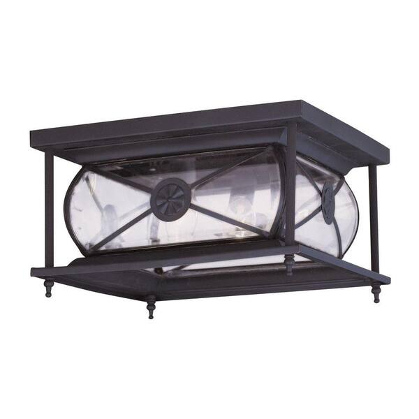 Livex Lighting Providence Collection 2-Light 6.0 in. Bronze Outdoor Clear Beveled Glass Flushmount