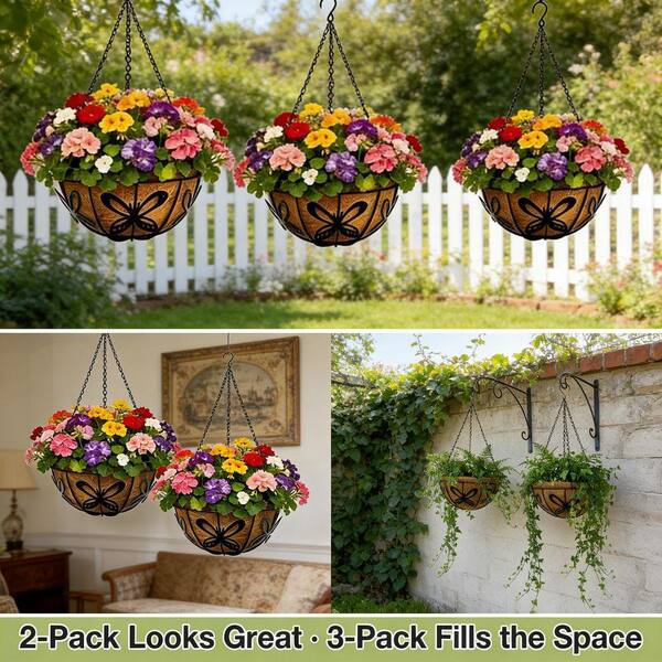 MOEPISY 2-Pack 12 in. Metal Wire Hanging Baskets with Coco Coir Liners,  Rust-Resistant Flower Pots with Chains and Hooks 0G5YS9B56 - The Home Depot