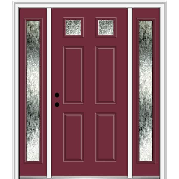 MMI Door 64 in. x 80 in. Right-Hand Inswing Rain Glass Burgundy Fiberglass Prehung Front Door on 4-9/16 in. Frame