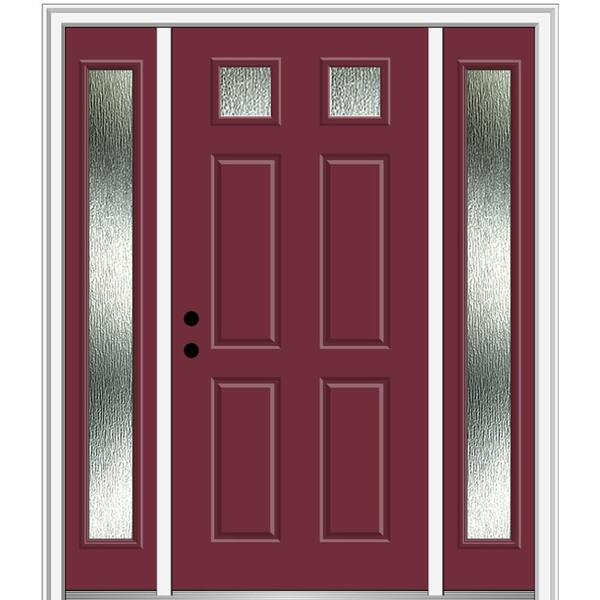 MMI Door 60 in. x 80 in. Right-Hand Inswing Rain Glass Burgundy Fiberglass Prehung Front Door on 4-9/16 in. Frame