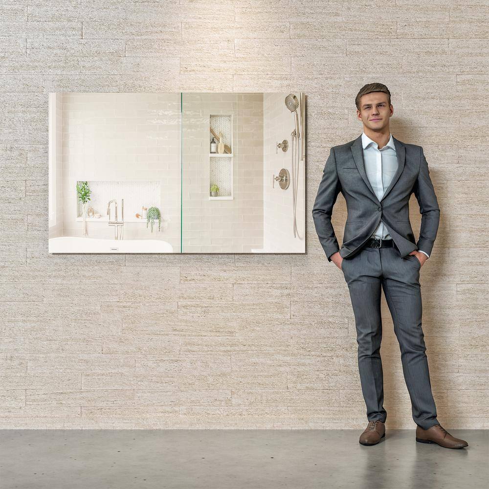Sleek 48" Frameless Rectangular Silvered Wall Mirror